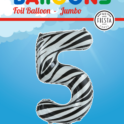 Folienballon Figur 5 Zebra XL 86cm leer