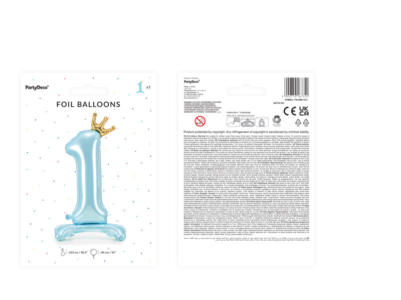 Folienballon Figur 1 Hellblau Standard Leer 84cm