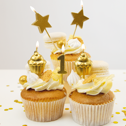 Kerzen 1 Jahr Cupcake Gold 17,5cm