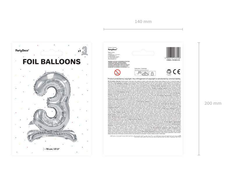 Folienballon Figur 3 Silber Standard Leer 70cm