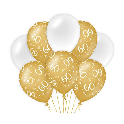 Ballons 60 Jahre Gold Weiß 30cm 8Stück