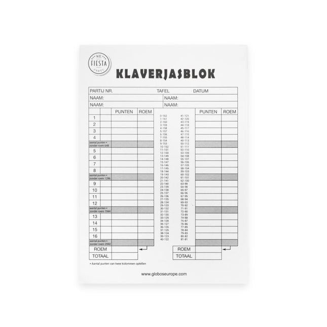 Klaverjas Scorepad 21cm 50 Seiten