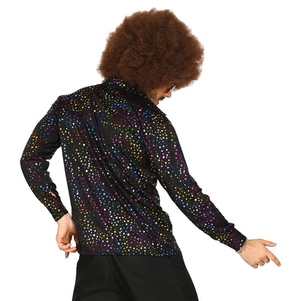 Disco 70S Bluse Schwarz Männer Metallic