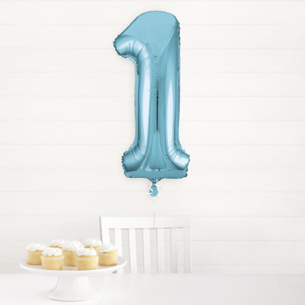 Folienballon Figur 1 Hellblau XL 86cm leer