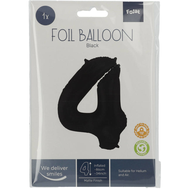 Folienballon Figur 4 Matt Schwarz XL 86cm leer