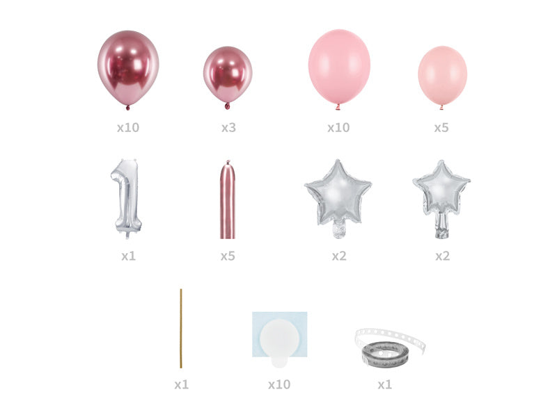 Luftballons Set 1 Jahr Rosa 1.4m