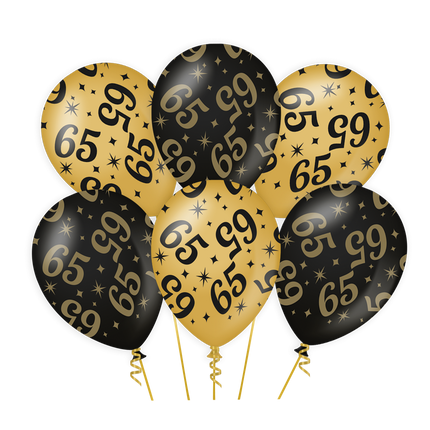 Ballons 65 Jahre Gold Schwarz 30cm 6Stk