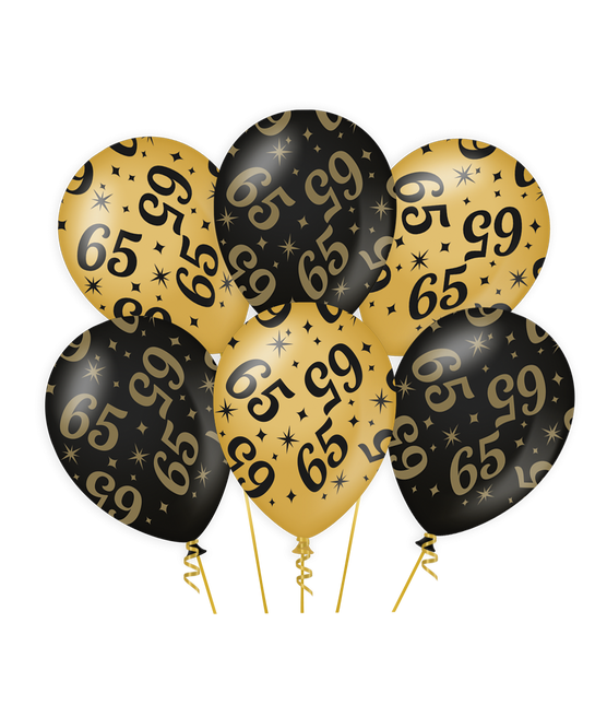 Ballons 65 Jahre Gold Schwarz 30cm 6Stk