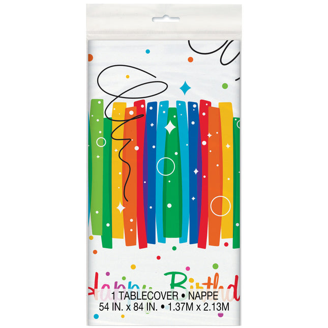 Tischtuch Happy Birthday Regenbogen 2,13m