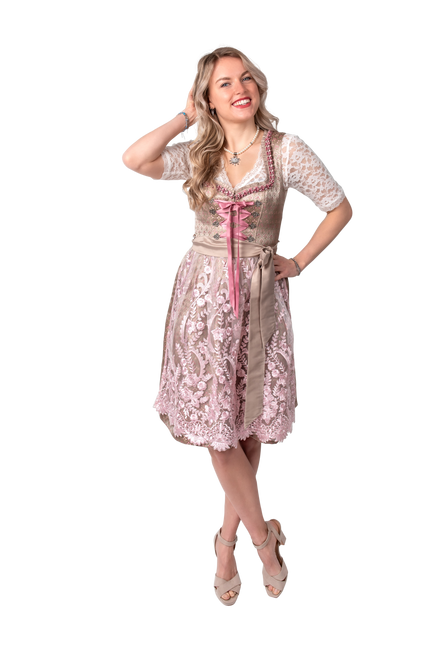 Gold Rosa Dirndl Kleid Oktoberfest Damen 2 Stück