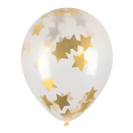 Transparente Konfetti-Ballons Gold Sterne 5 Stk.