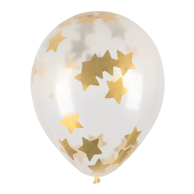 Transparente Konfetti-Ballons Gold Sterne 5 Stk.