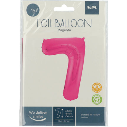 Folienballon Figur 7 Fuchsia Metallic XL 86cm leer