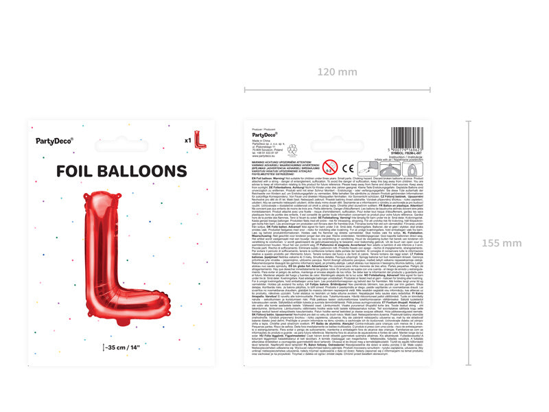 Folienballon Buchstabe L Rot Leer 35cm