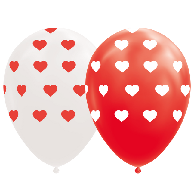 Herz Ballons Rot Weiß 30,5cm 8Stk