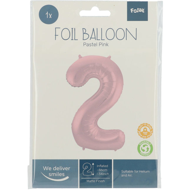 Folienballon Figur 2 Pastellrosa XL 86cm leer