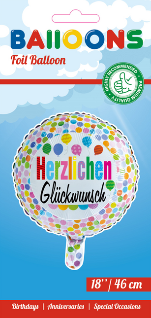 Heliumballon Herzlichen Gl√ºckwunsch Konfetti 45cm leer