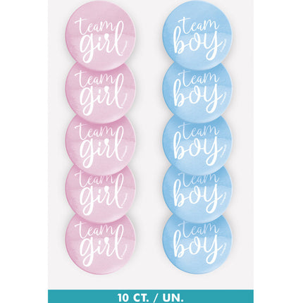 Gender Reveal Buttons Team Junge und Team Mädchen 3cm 10 Stk.