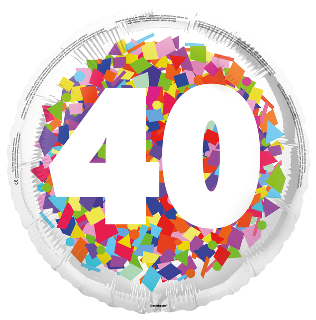 40 Jahre Helium Ballon Konfetti Leer 45cm