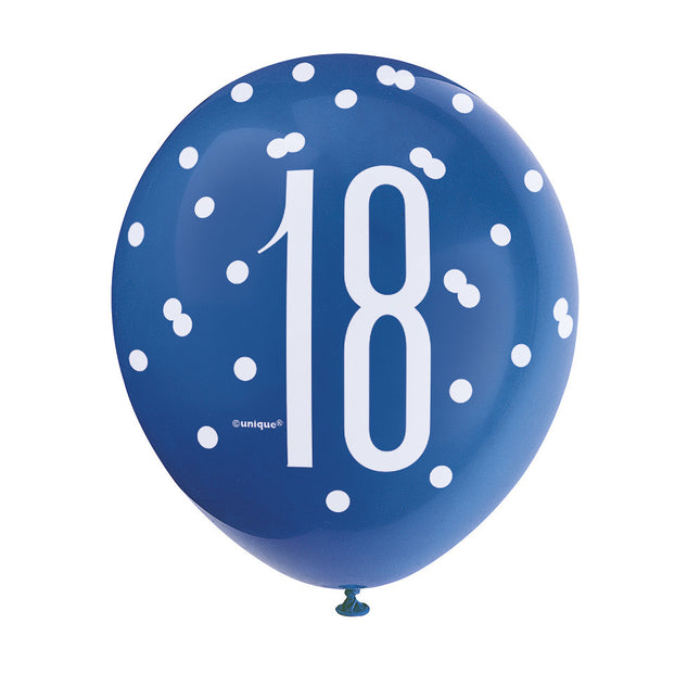 Ballons 18 Jahre Dots Blau 30cm 6Stk