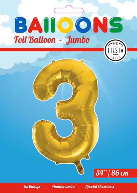 Folienballon Figur 3 Gold XL 86cm leer