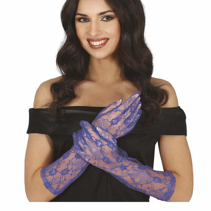 Blaue Handschuhe Spitze 38cm