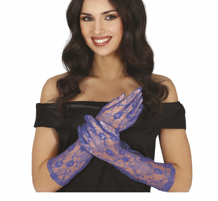 Blaue Handschuhe Spitze 38cm