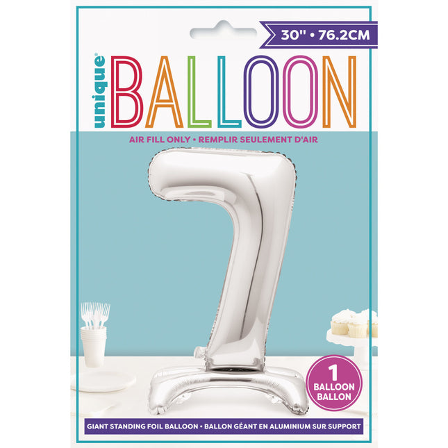 Folienballon Figur 7 Silber Standard 76cm