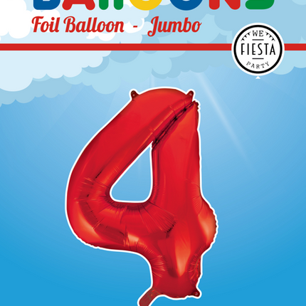 Folienballon Figur 4 Rot XL 86cm leer