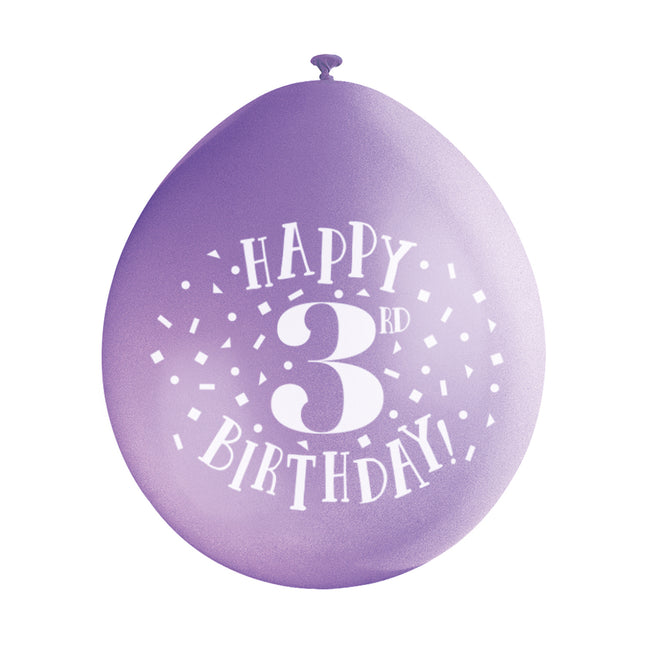 Luftballons Happy Birthday 3 Jahre 28cm 10Stk