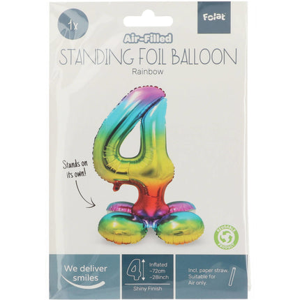 Folienballon Figur 4 Regenbogen mit Ständer 72cm