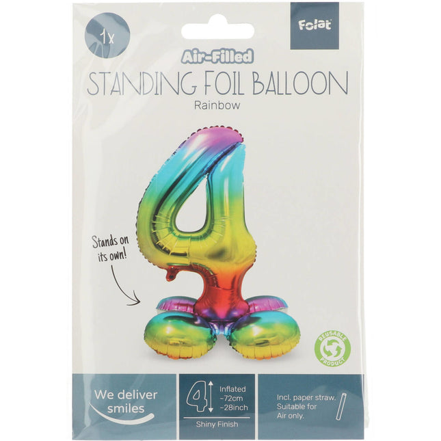 Folienballon Figur 4 Regenbogen mit Ständer 72cm