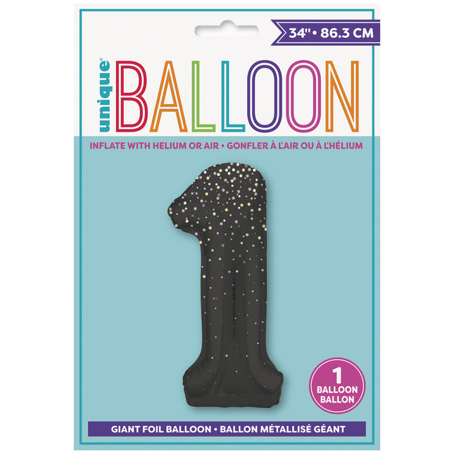 1 Jahr Figur Ballon Black Dots 86cm