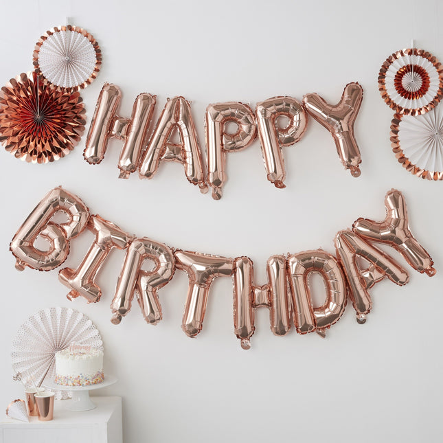 Rose Gold Happy Birthday Luftballons Set 41cm