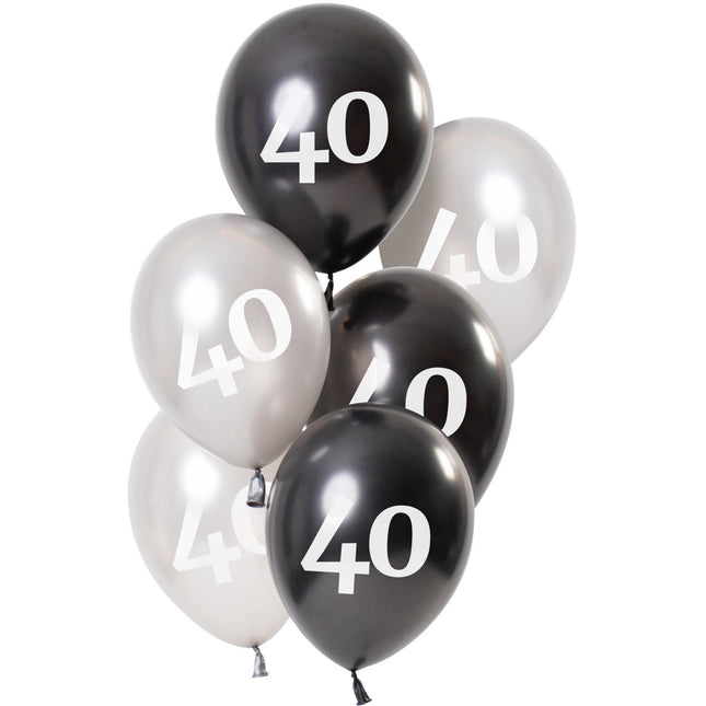 Ballons 40 Jahre Schwarz 23cm 6Stk.