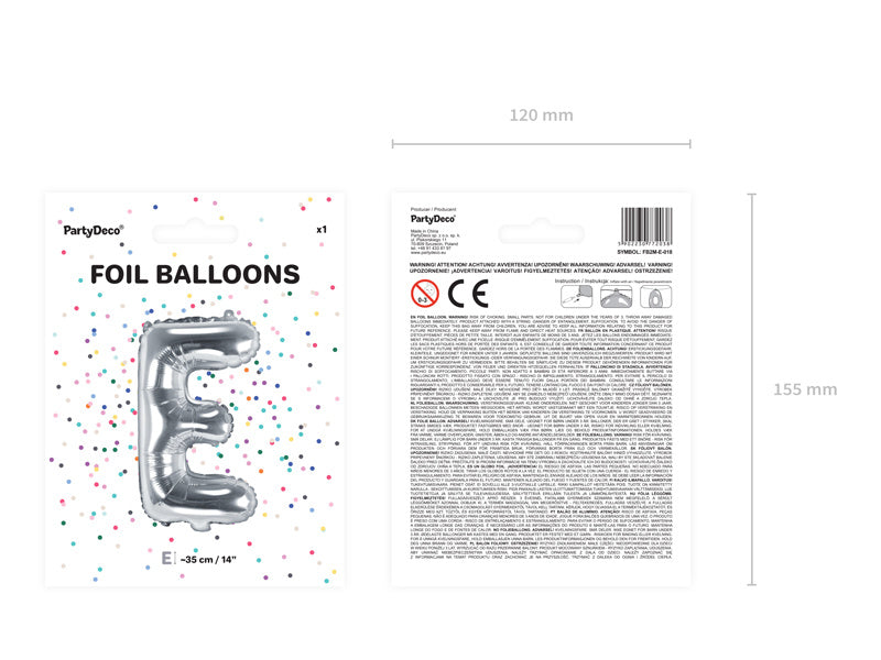 Folienballon Buchstabe E Silber Leer 35cm