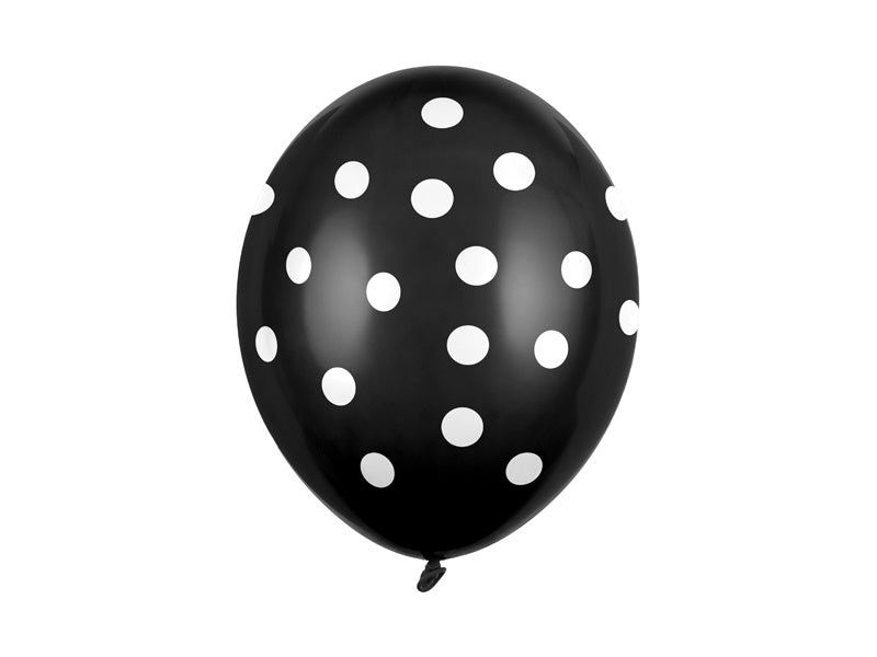 Schwarze Ballons Weiße Punkte 30cm 6 Stk.