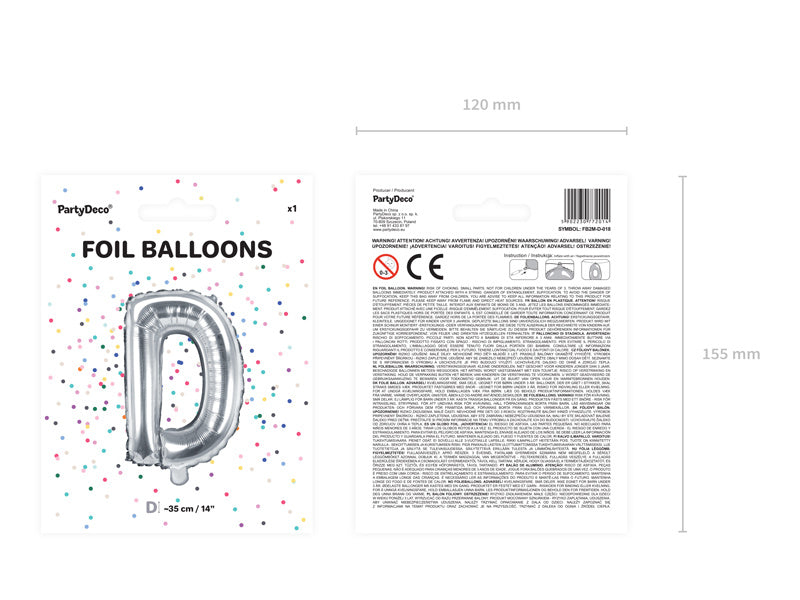 Folienballon Buchstabe D Silber Leer 35cm