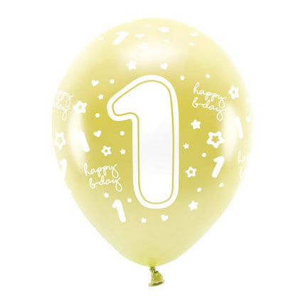 Ballons 1 Jahr Gold 33cm 6 Stk.