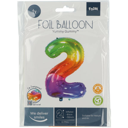 Folienballon Figur 2 Regenbogen XL 81cm leer