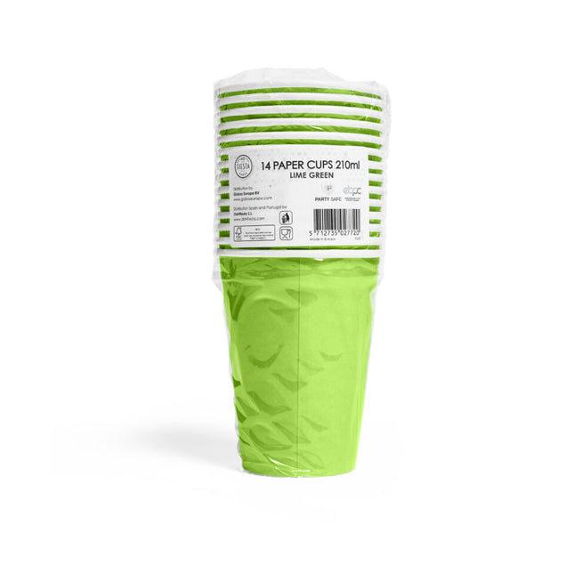 Limettengrüne Becher aus Papier 210ml 8 Stk.