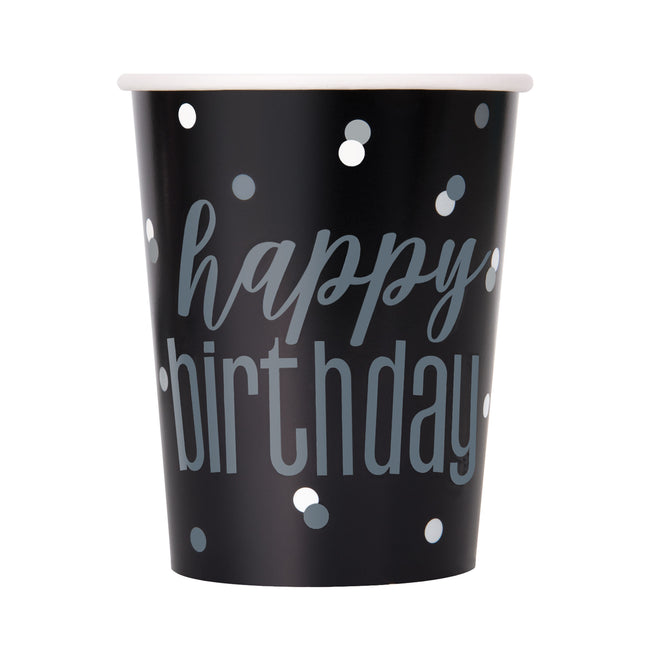 Happy Birthday Becher Schwarz 266ml 8Stück