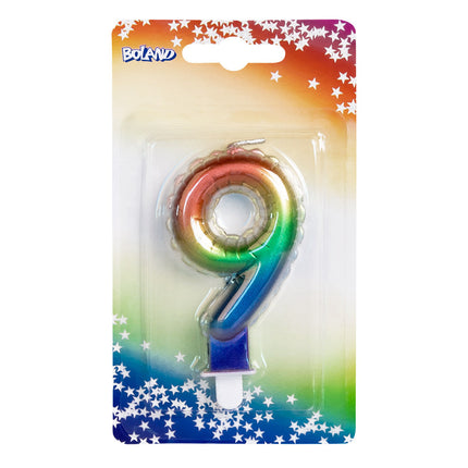 Regenbogen-Kerze 9 Jahre 8cm