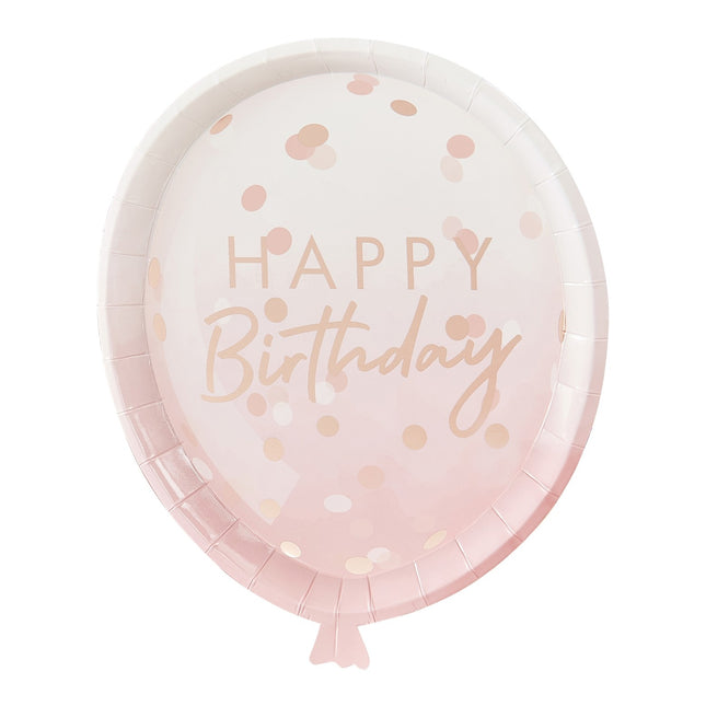 Rosa Happy Birthday Teller Ballon 24cm 8Stück