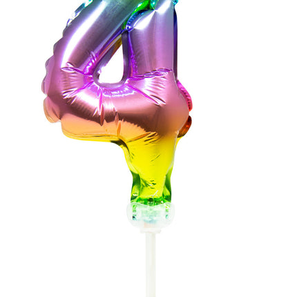 Folienballon Figur 4 Regenbogen 13cm mit Stick