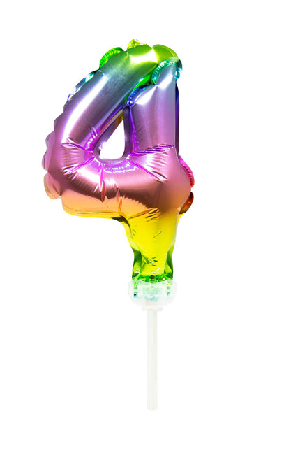 Folienballon Figur 4 Regenbogen 13cm mit Stick