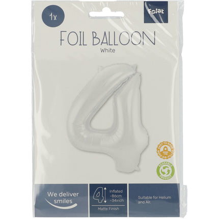 Folienballon Figur 4 Matt Weiß XL 86cm leer