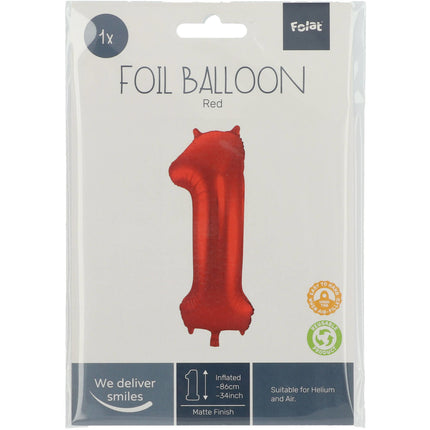 Folienballon Figur 1 Matt Rot XL 86cm leer