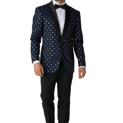 Dunkelblau Gold Gepunkteter Smoking Männer OppoSuits