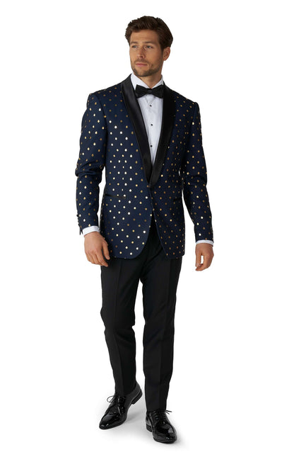 Dunkelblau Gold Gepunkteter Smoking Männer OppoSuits